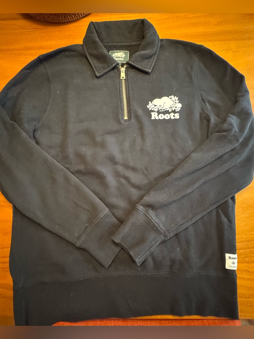 Classic Roots Black Quarter Zip Pullover Sweater, Size L Unisex